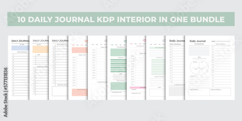 Daily journal planner kdp interior, 10 unique journal in one bundle