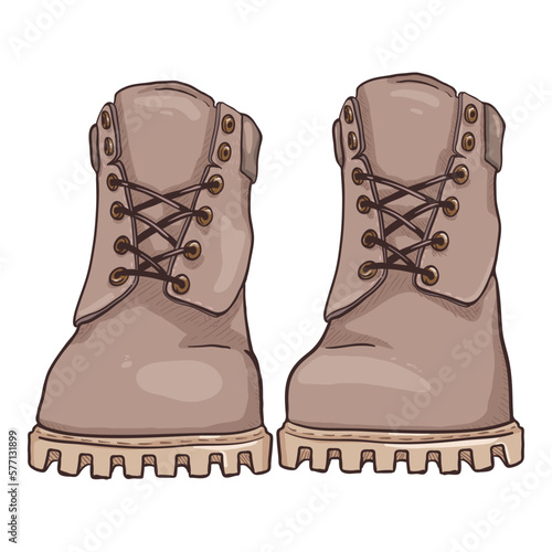 Cartoon Light Gray Work Boots. Vector Illustration