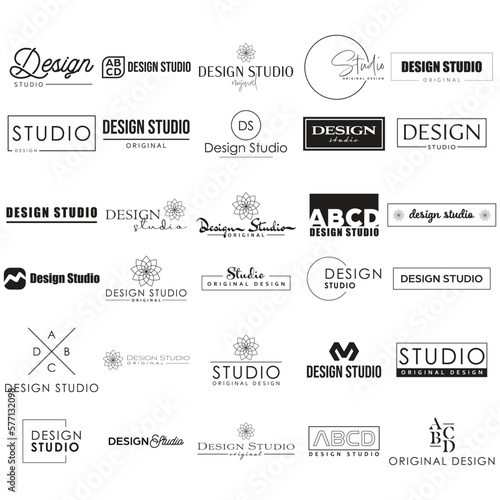 Minimal vector logo for banner, poster, flyer. A set of templates for creating logos. Large collection of 30 items. Original design studio logotypes set.
