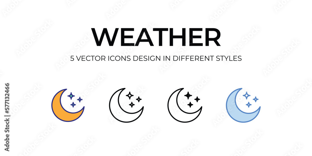 weather Icon Design in Five style with Editable Stroke. Line, Solid, Flat Line, Duo Tone Color, and Color Gradient Line. Suitable for Web Page, Mobile App, UI, UX and GUI design.