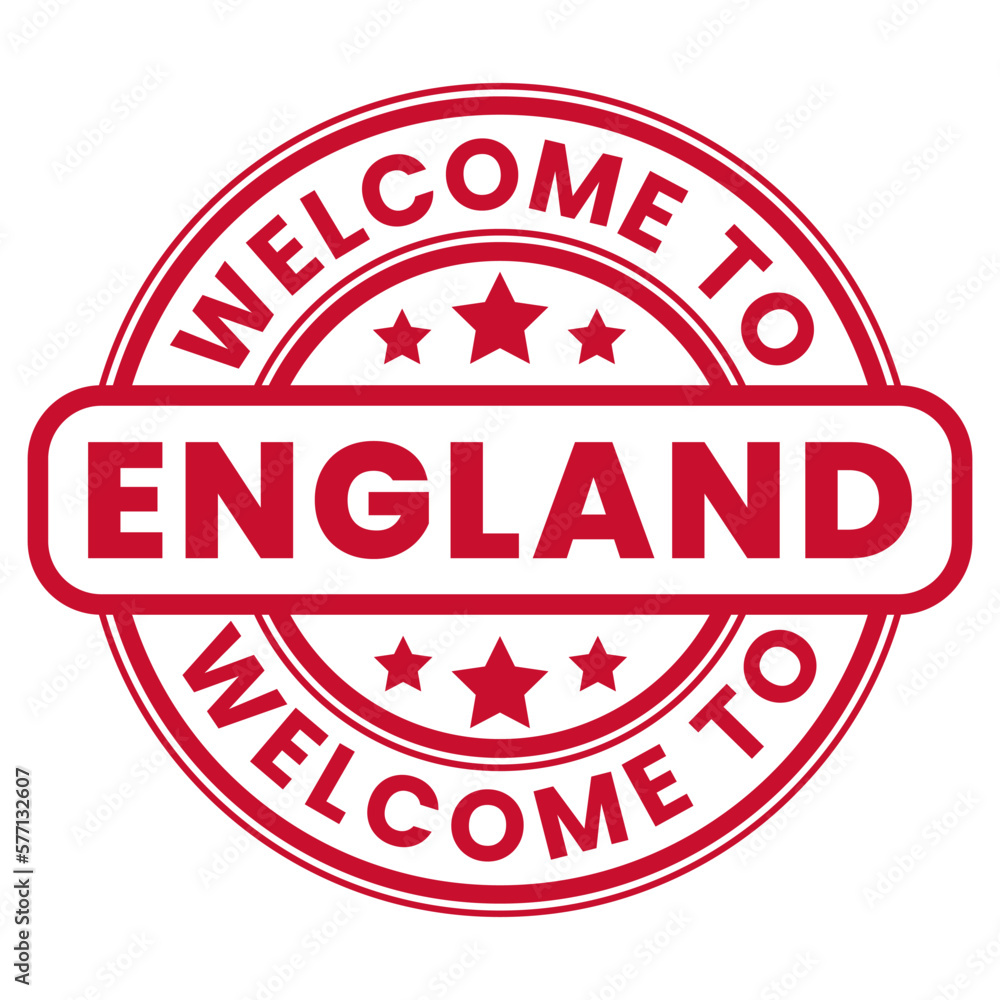 Red Welcome To England Sign, Stamp, Sticker with Stars vector illustration - obrazy, fototapety, plakaty 
