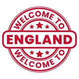 Red Welcome To England Sign, Stamp, Sticker with Stars vector illustration