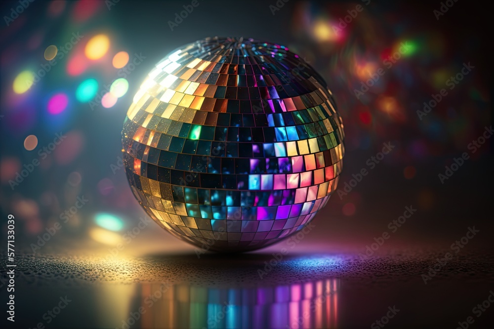 Obraz premium disco ball on a background of colorful lights ai generative