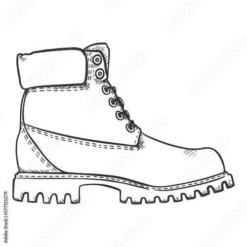 Sketch Work Boots. Vector Hand Drawn Illustration