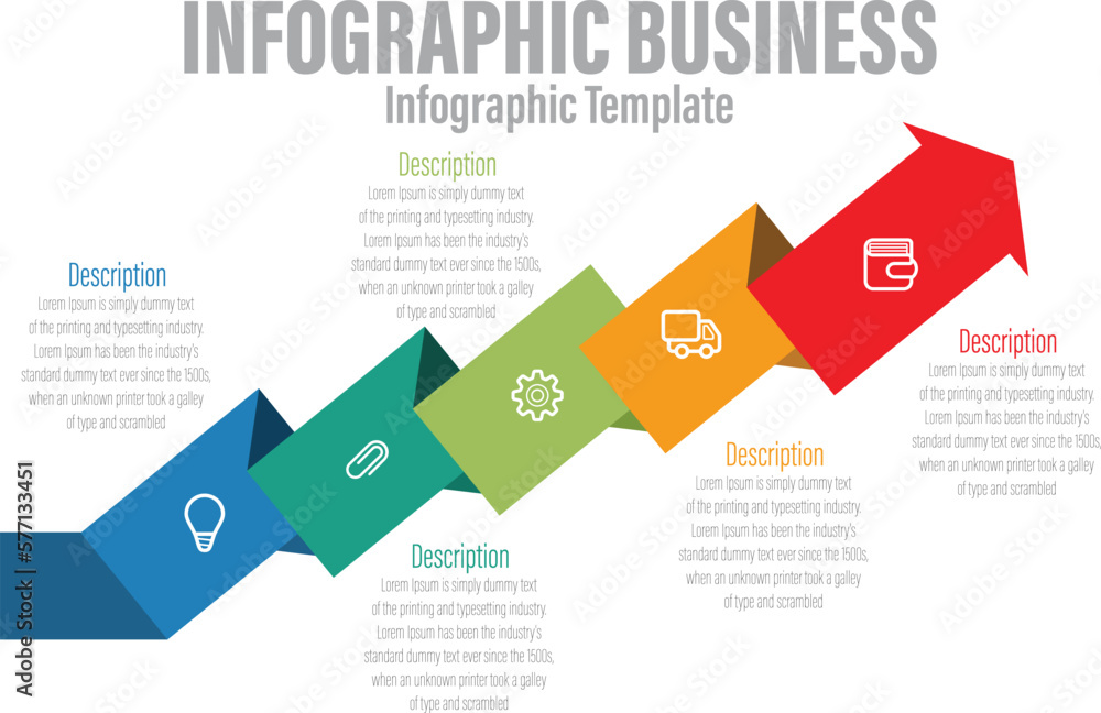 A diagram of a colorful arrow that says info about a company A diagram of a colorful arrow that says info about a company