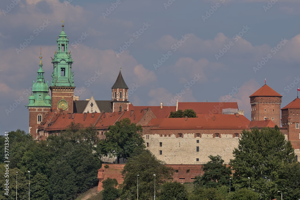 Krakow, Poland - Wawel Royal Castle in Krakow on a beautiful summer day. Historic castle in the old town. Architecture of the old city. Tourist attraction.