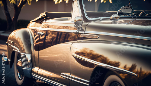 "Retro Convertible Elegance" - a glamorous wallpaper background featuring a classic convertible car in a sunny and mirrorless late afternoon setting, evoking a sense of vintage charm and elegance