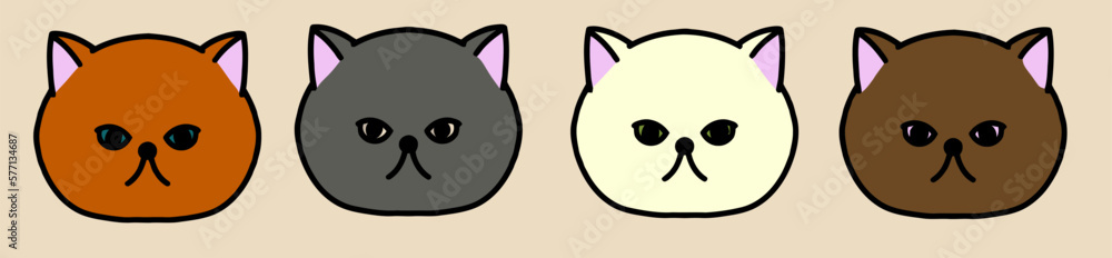 Obraz premium Cute cartoon cat doodle set, funny vector icons. Hand drawn sketch style cat characters faces.