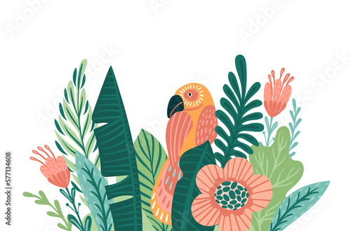 Abstract tropical illustration. Isolated border for posters, covers, cards, interior decor and other