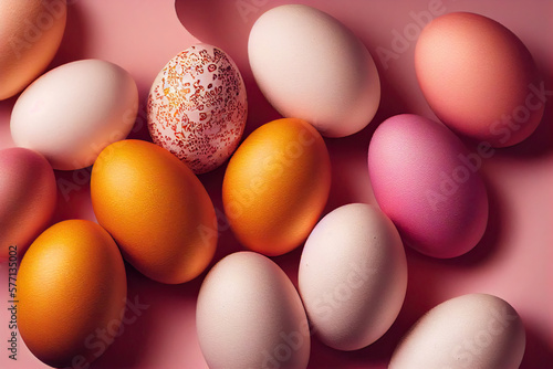 Colourful eggs on a pink background made with generative AI technology