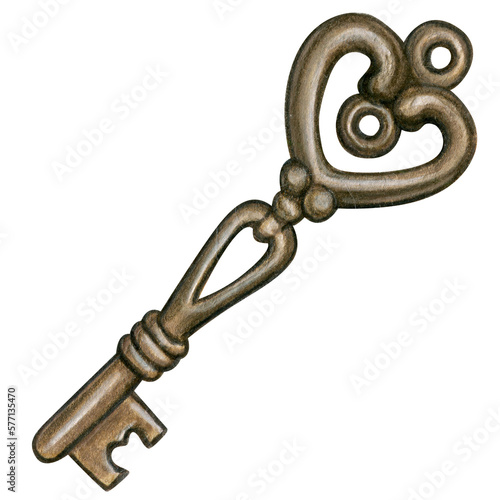 Obraz na plátně watercolor hand drawn heart shaped key
