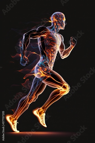 3d illustration of the inner energy of a running man Generative AI © Suleyman