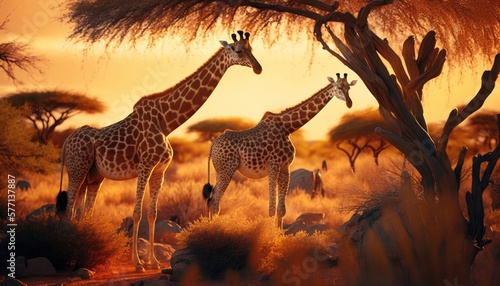 Giraffe at sunset in the Africa