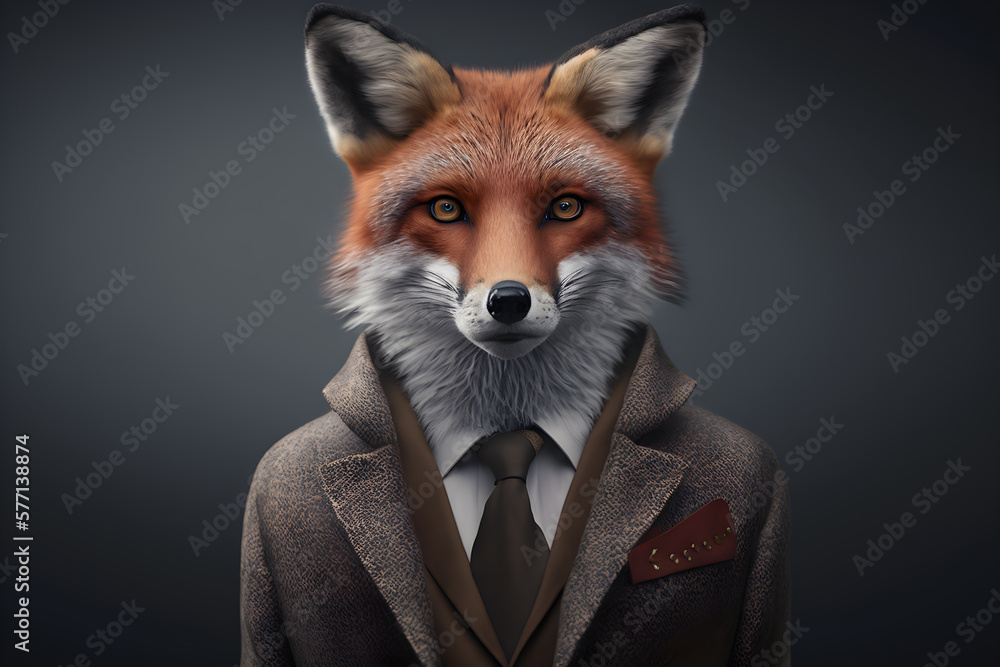 Fototapeta premium Portrait of a fox dressed in a formal business suit generative ai