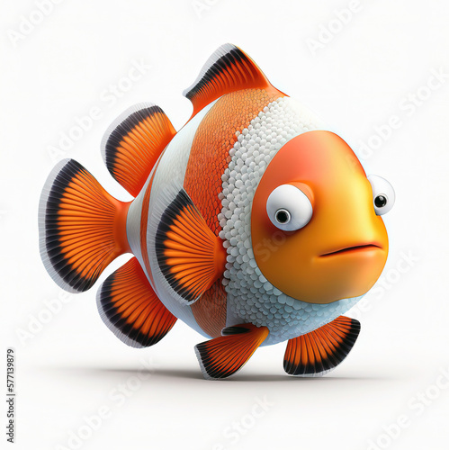 fish clown 3d toy cartoon character , isolated , generative ai