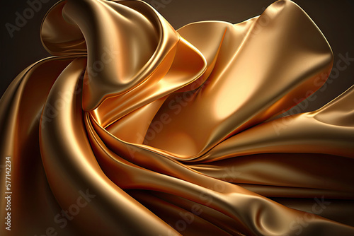 Golden colored silk surface with folds. Abstract background. Textile surface with waves and wrinkles. Created with Generative AI