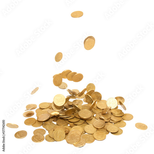 Golden coins money jackpot fall rain in PNG isolated on transparent background