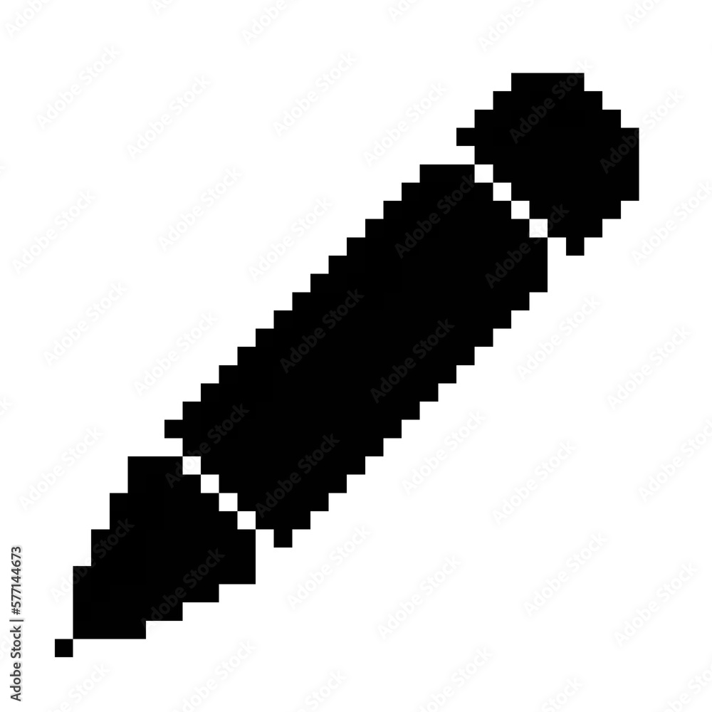 Pencil, pen icon black-white vector pixel art icon Pencil, pen icon black-white vector pixel art icon