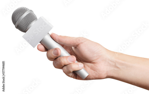 Hand with microphone cut out photo