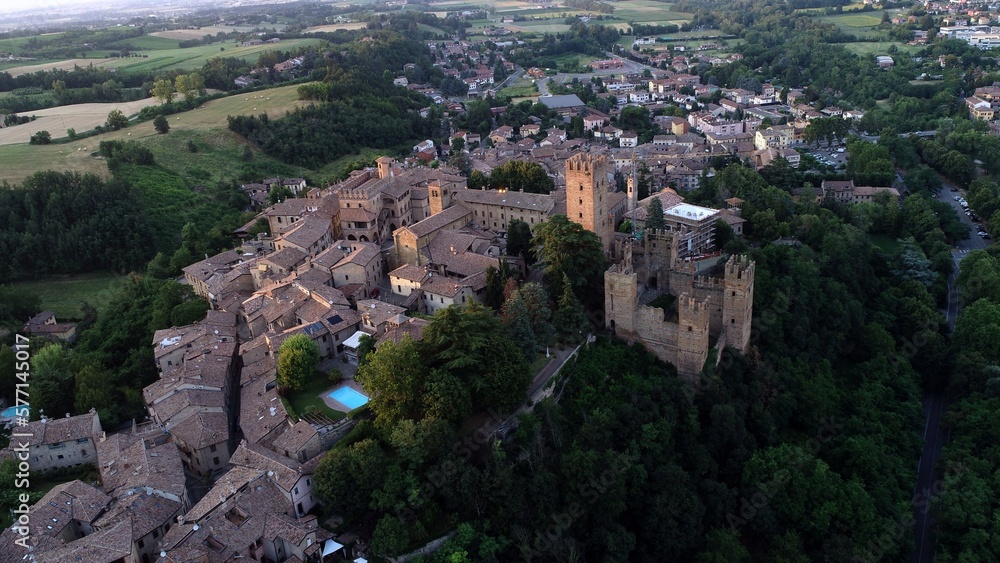 Aerial view of Castell'Arquato village: Castell'Arquato, Piacenza, Italy