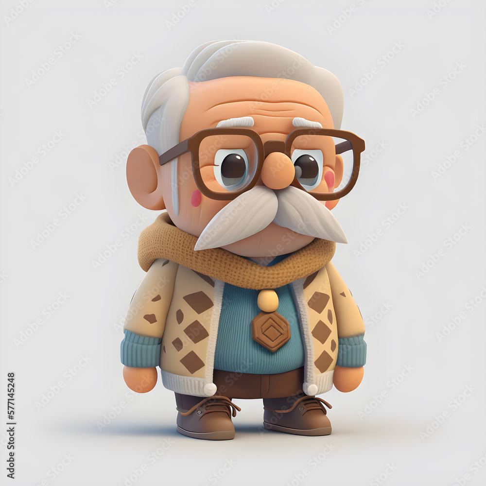 Fototapeta premium Cute grandfather character design generative ai