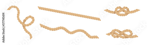 Jute Hemp Rope Cord Curved Pieces and Knot Vector Set