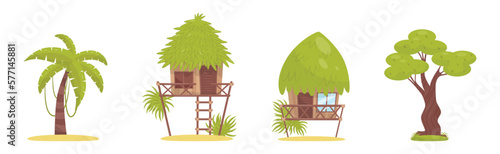 Tropical Jungle Landscape Design Elements Vector Set