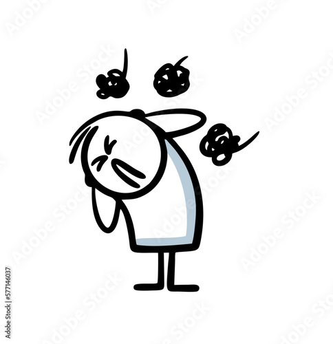 Doodle poor stickman closed his eyes and ears in fright, escaping from bad gossip and reproaches.