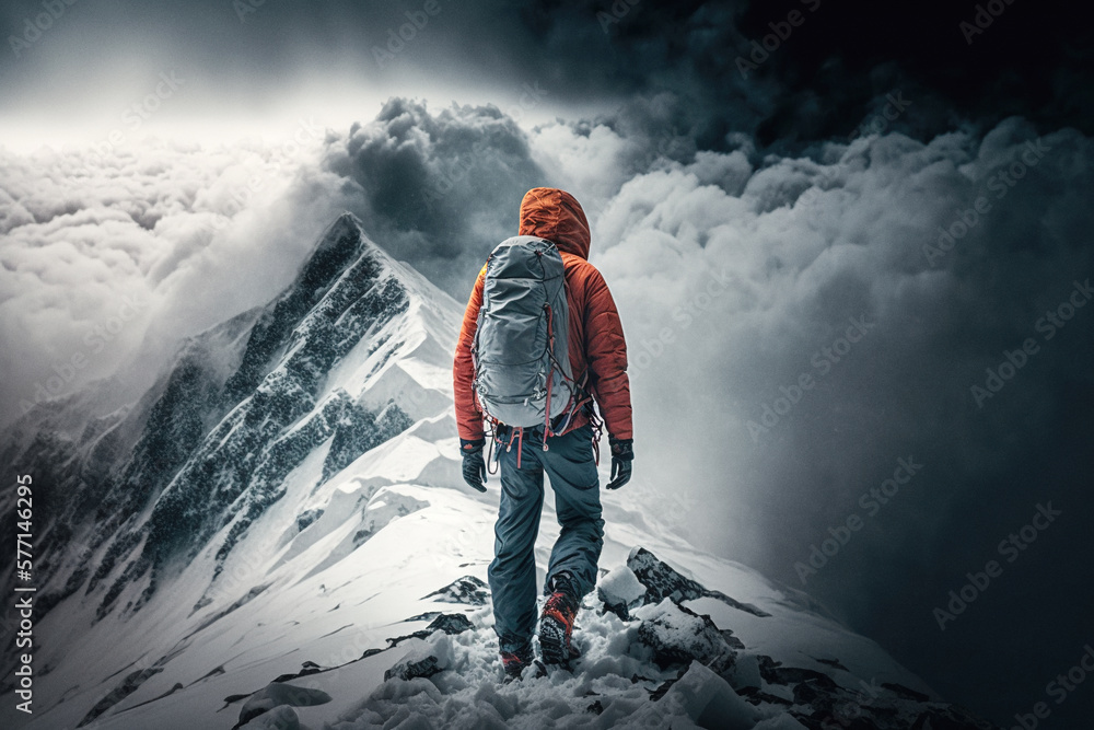 hiker reaches the top of the mountain - Ki 
