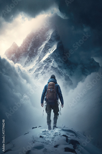 climber in the mountains in fog - Ki