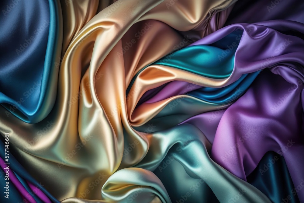 Fototapeta premium Colored silk surface with folds. Abstract background. Textile surface with waves and wrinkles