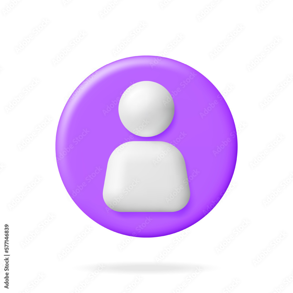 3D Simple User Icon Isolated. Render Profile Photo Symbol UI. Avatar Sign. Person or People GUI Element. Realistic Vector Illustration