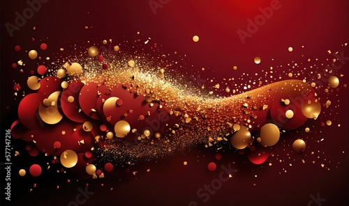  a red and gold background with bubbles and gold glitters on a dark red background with a red background and a red background with gold bubbles.  generative ai © Nadia