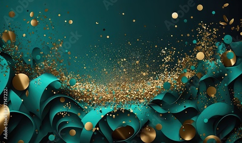  a blue and gold background with gold confetti and bubbles in the middle of the image and a blue background with gold confetti and bubbles in the middle of the image. generative ai