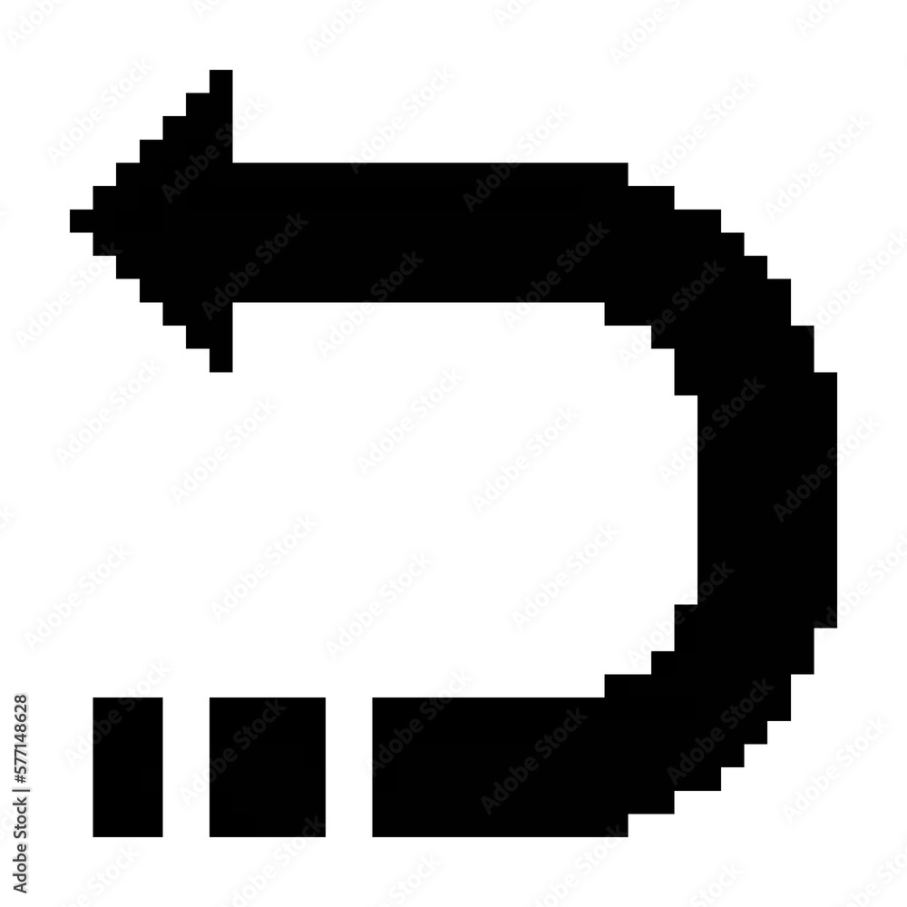 Undo arrow icon, left turn direction symbol icon black-white vector pixel art icon Undo arrow icon, left turn direction symbol icon black-white vector pixel art icon