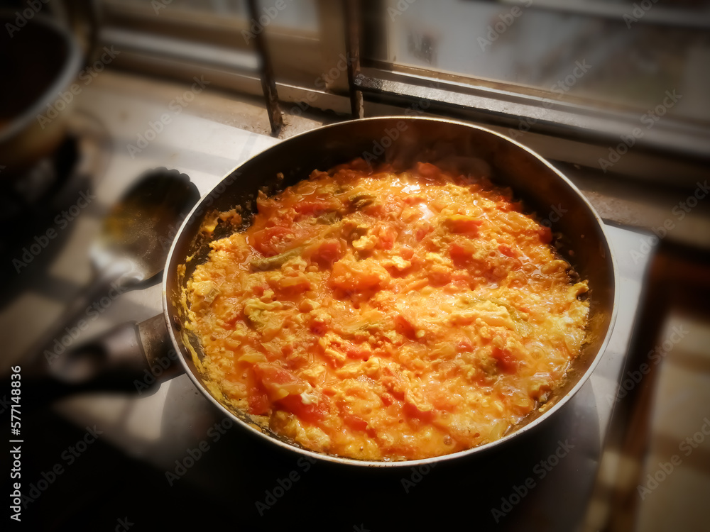 Tomato and egg curry, a traditional tasty food in Bangladesh. Bangladeshi or Indian Style Egg tomato Curry Recipe close-up