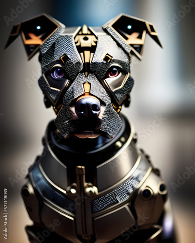 AI Digital Illustration Steampunk Pitbull Cyborg