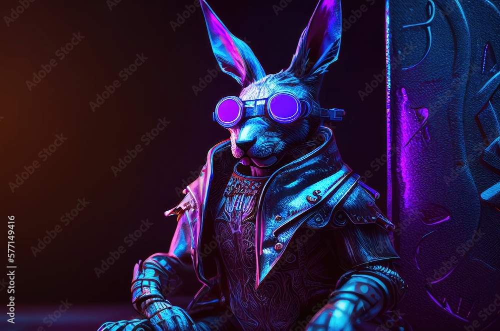 Naklejka premium Rabbit Futuristic Hacker Generative AI