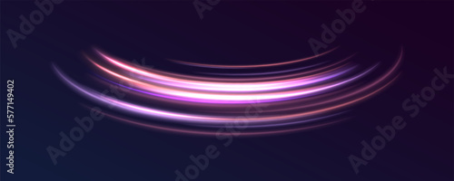 High speed effect motion blur night lights blue and red. Futuristic neon light line trails. bright sparkling background. Purple glowing wave swirl, impulse cable lines. Long time exposure. Vector	