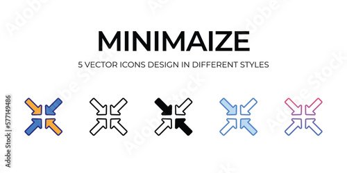 minimize Icon Design in Five style with Editable Stroke. Line, Solid, Flat Line, Duo Tone Color, and Color Gradient Line. Suitable for Web Page, Mobile App, UI, UX and GUI design.