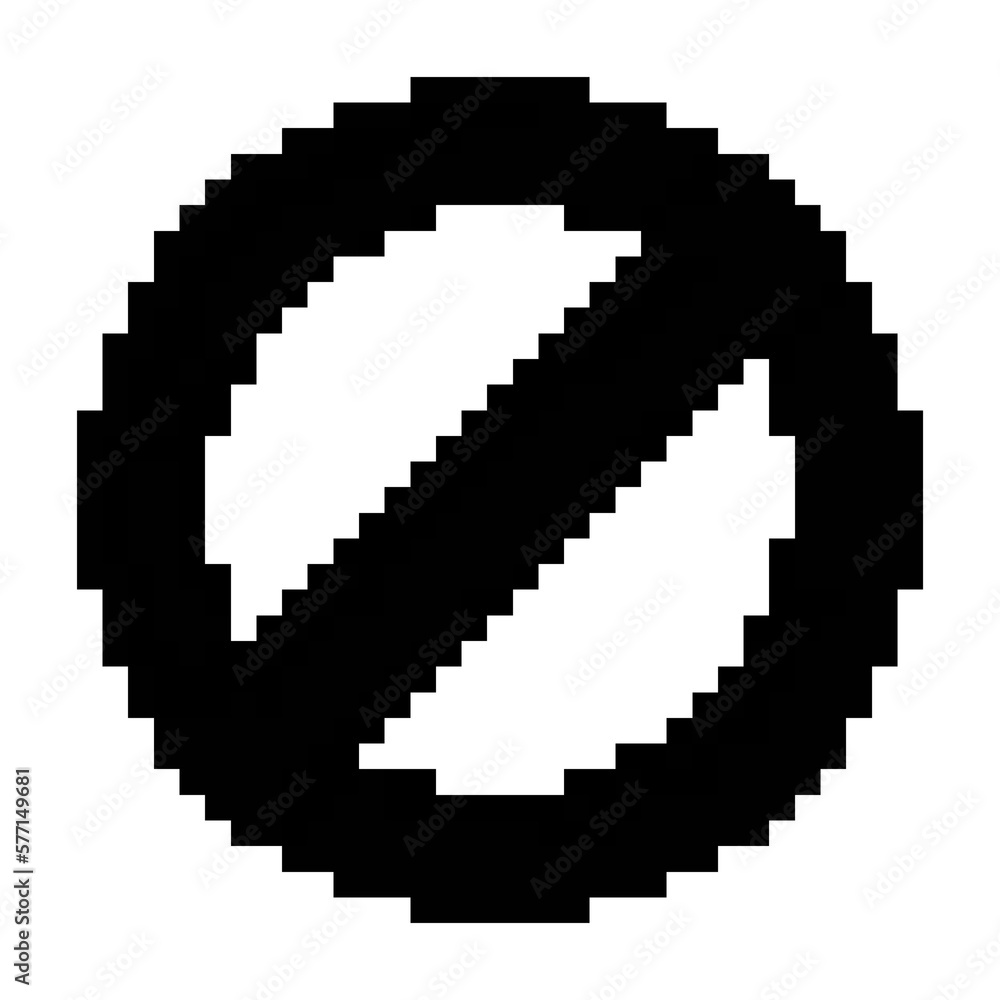 Forbidden sign icon black-white vector pixel art icon Forbidden sign icon black-white vector pixel art icon