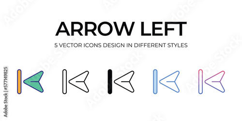 arrow left Icon Design in Five style with Editable Stroke. Line, Solid, Flat Line, Duo Tone Color, and Color Gradient Line. Suitable for Web Page, Mobile App, UI, UX and GUI design.