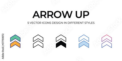 arrow up Icon Design in Five style with Editable Stroke. Line, Solid, Flat Line, Duo Tone Color, and Color Gradient Line. Suitable for Web Page, Mobile App, UI, UX and GUI design.