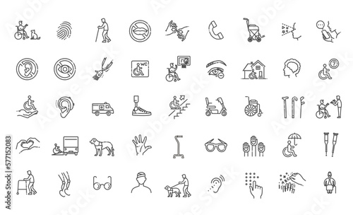 Set of disability vector Line Icons