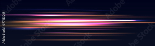 High speed effect motion blur night lights blue and red. Futuristic neon light line trails. bright sparkling background. Purple glowing wave swirl, impulse cable lines. Long time exposure. Vector
