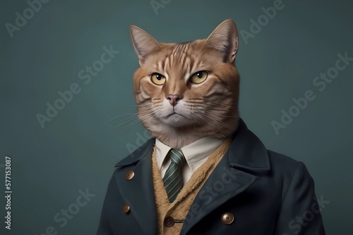 Portrait of a Cat Wearing a Modern Haute Couture Shirt - Generated by Generative AI