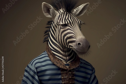 Portrait of a Zebra Wearing a Modern Haute Couture Shirt - Generated by Generative AI
