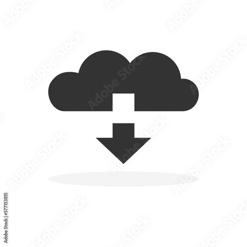 Cloud storage black icon. Download process. Data transfering, exchange, backup. Vector illustration isolated on white background.