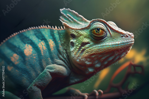 Green Chameleon close up. © vin
