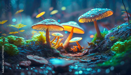 bioluminescent, psychedelic, mushrooms - Generative AI